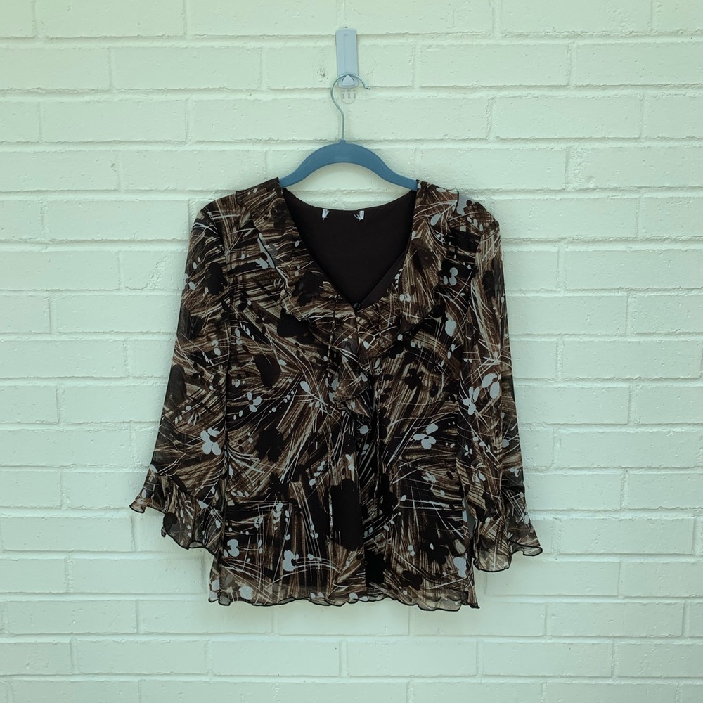 Floral Brown Ruffle Patterned Blouse - Picture 2 of 7